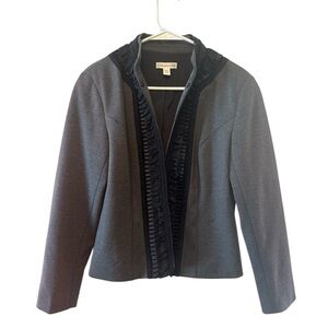 Coldwater Creek Gray Women's Blazer with Black Lace Trim Size 10P